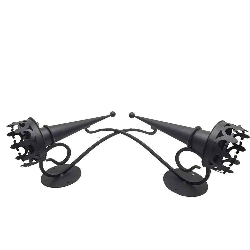 Pair Gothic Iron Candle Wall Sconces 18.75